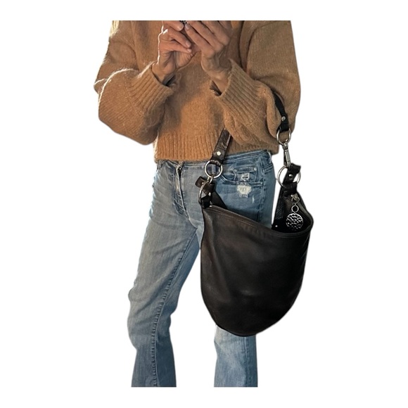 Vintage Coach 100% Leather-Pebble Texture Hobo Crossbody Shoulder Bag Dark Brown - Picture 10 of 16